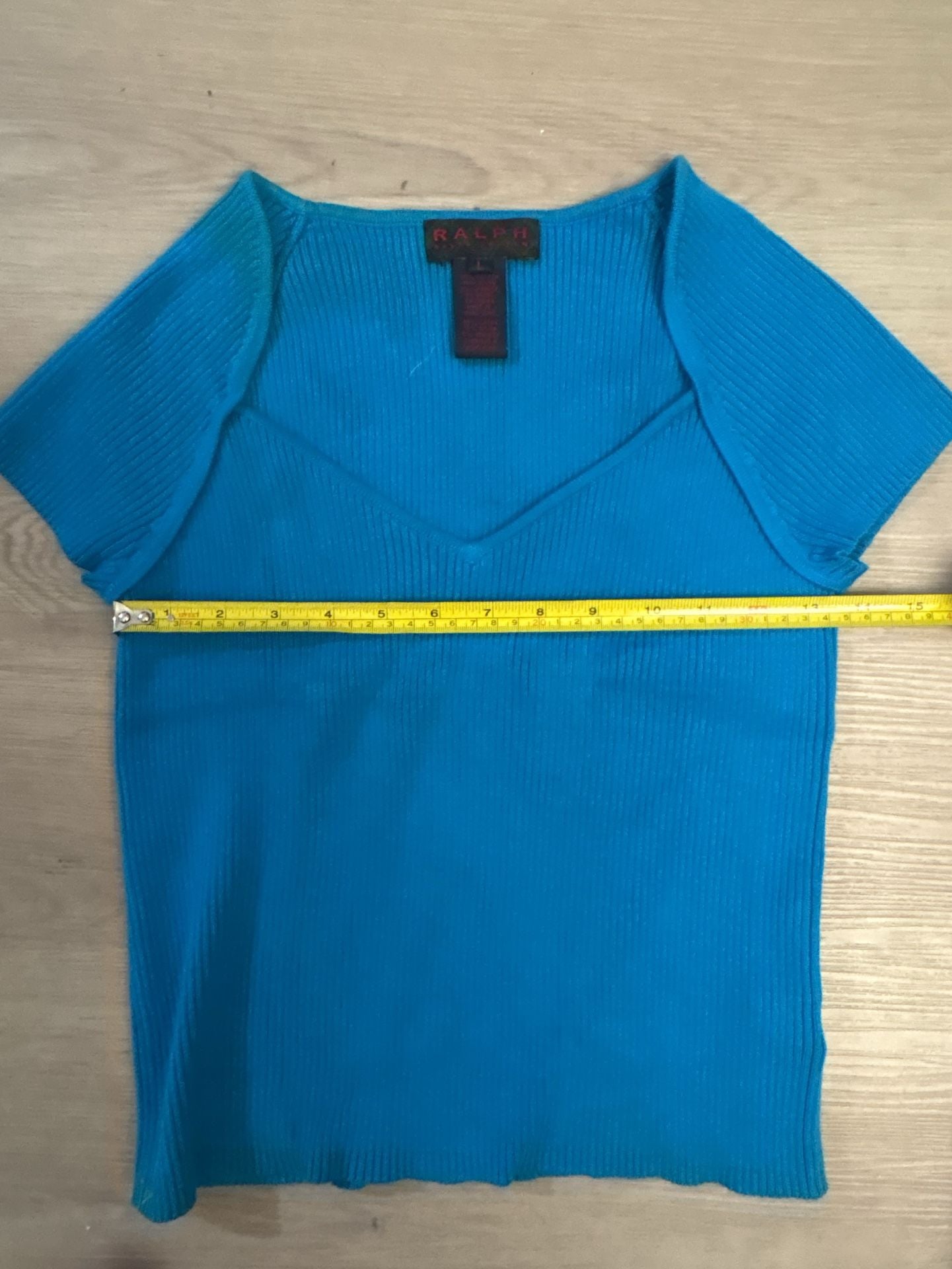 Ralph Lauren Ribbed Knit Short Sleeve Top Size L Blue Y2K 7