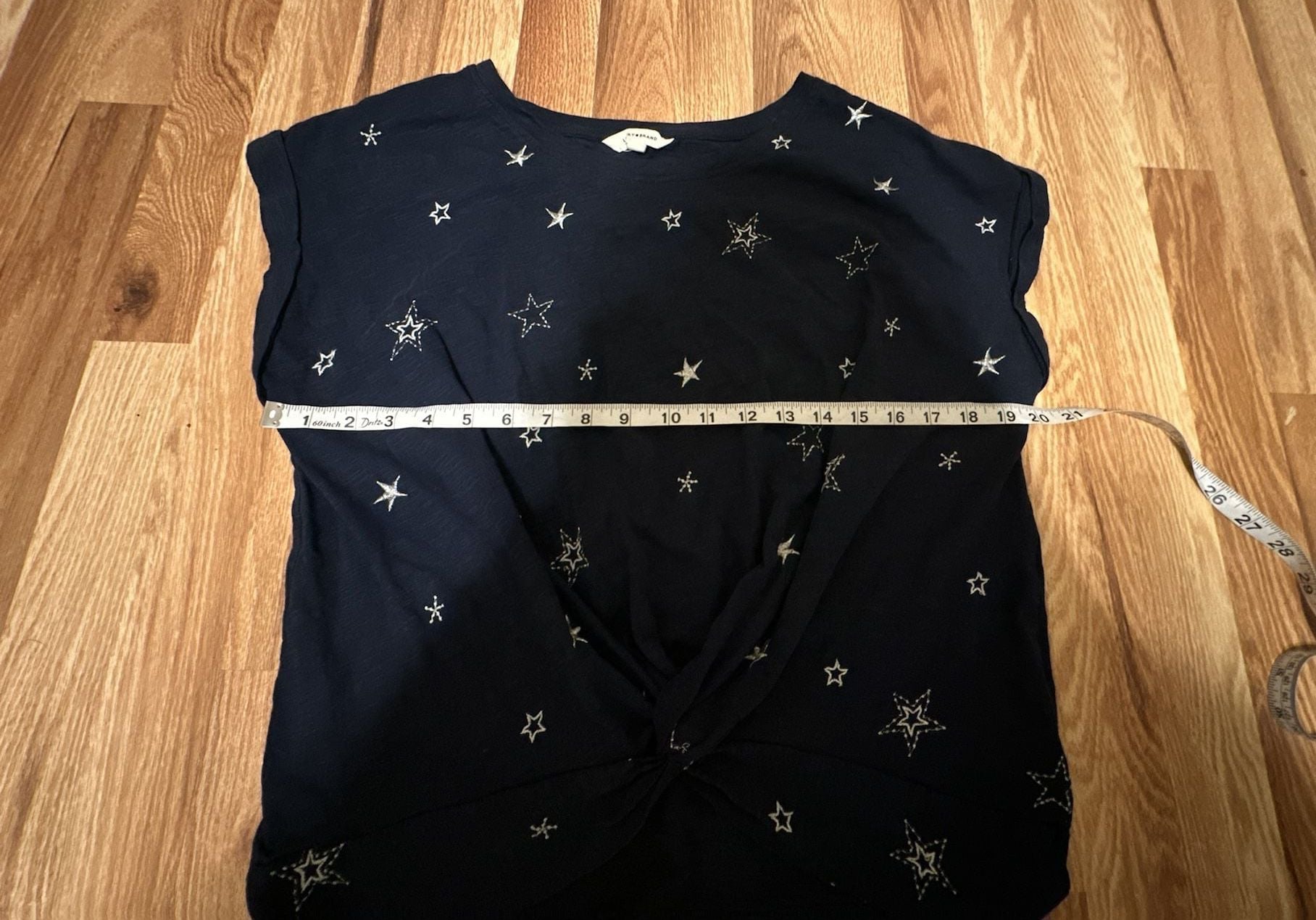 Lucky Brand Star Embroidered Top Size L Navy Blue Short Sleeve Tee 7