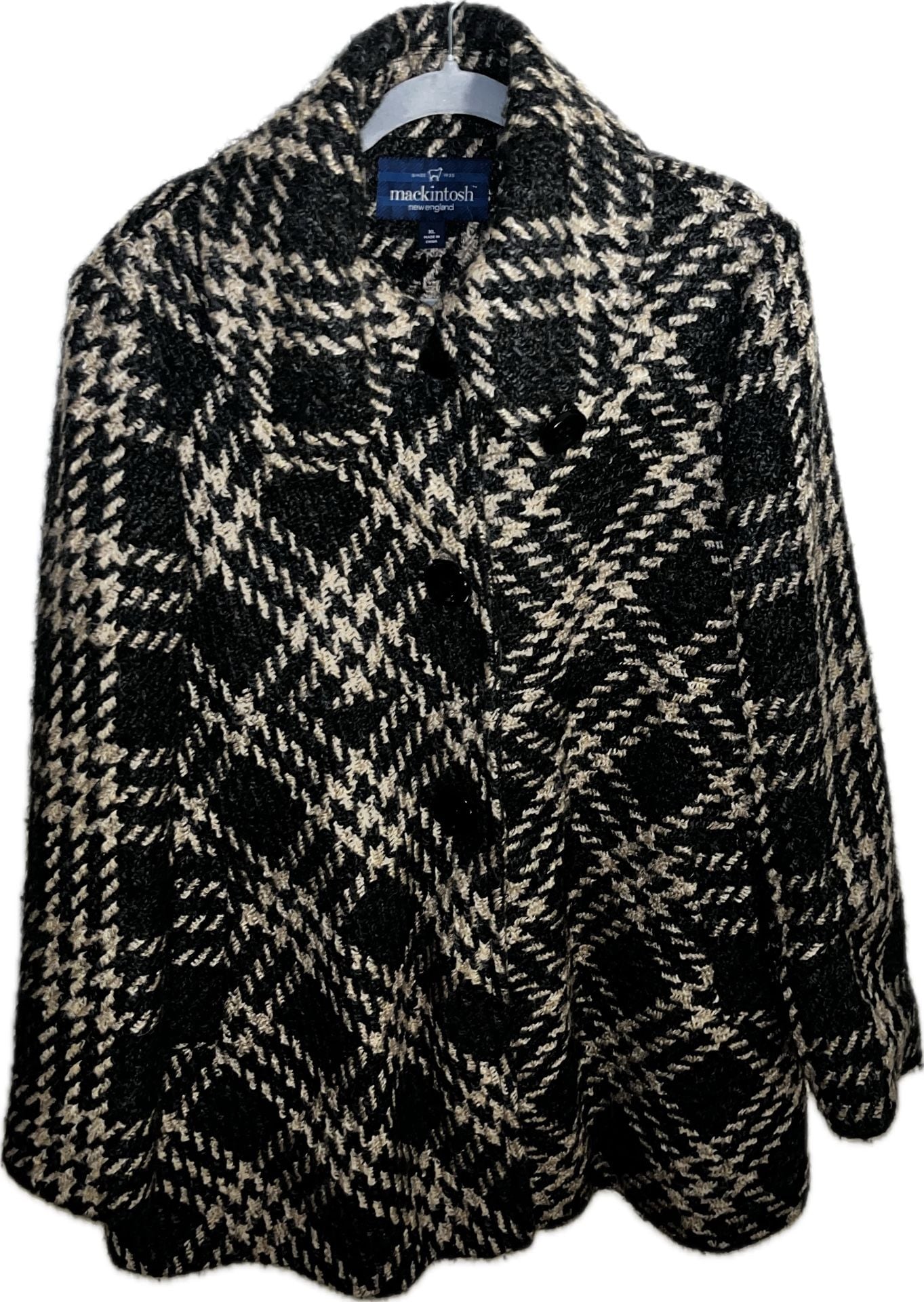 Mackintosh New England Wool Blend Plaid Jacket Size XL Black Cream 2