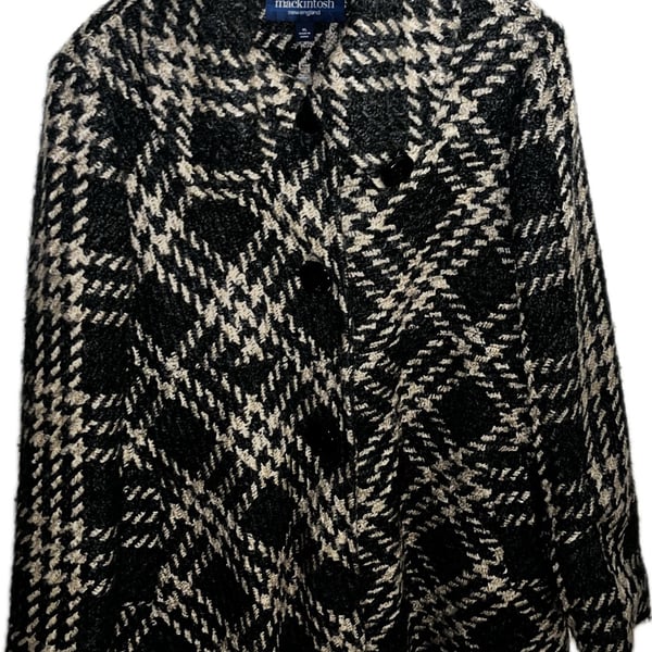 Mackintosh New England Wool Blend Plaid Jacket Size XL Black Cream