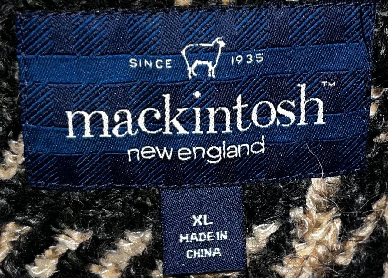 Mackintosh New England Wool Blend Plaid Jacket Size XL Black Cream 4