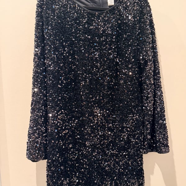 H&M Sequined Long Sleeve Dress Size L Black Party Mini