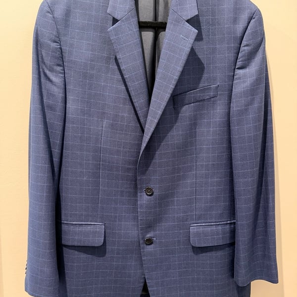 Michael Michael Kors Plaid Suit Jacket Size 42L Blue Rayon Polyester