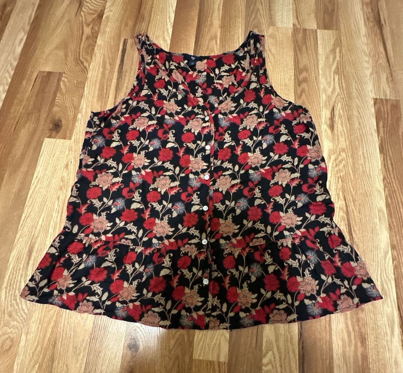 Gap Floral Button Front Tank Top Size L Black Red 8