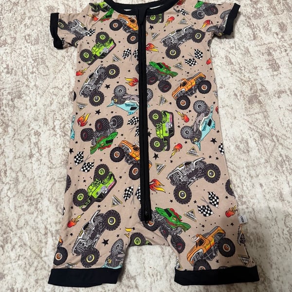 Size 18-24m Monster Jam Monster Truck Short Zipper Romper