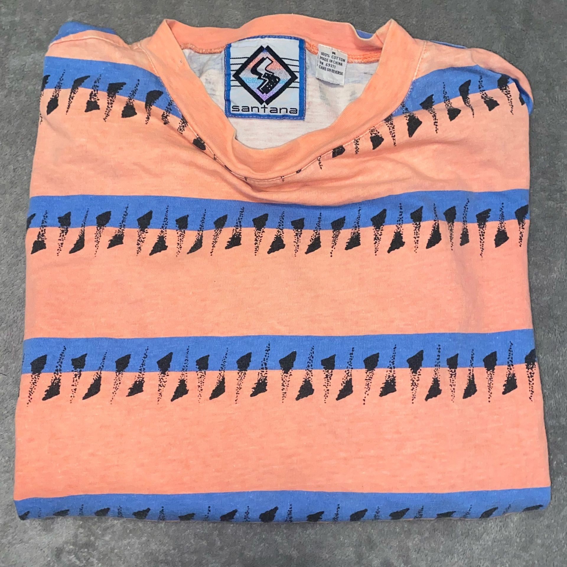 Santana T-Shirt Size M Vintage 90s Neon Striped Graphic 2