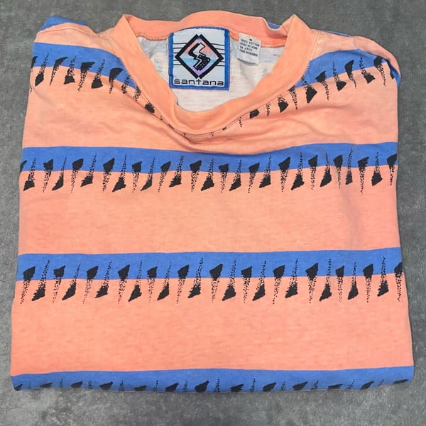 Santana T-Shirt Size M Vintage 90s Neon Striped Graphic