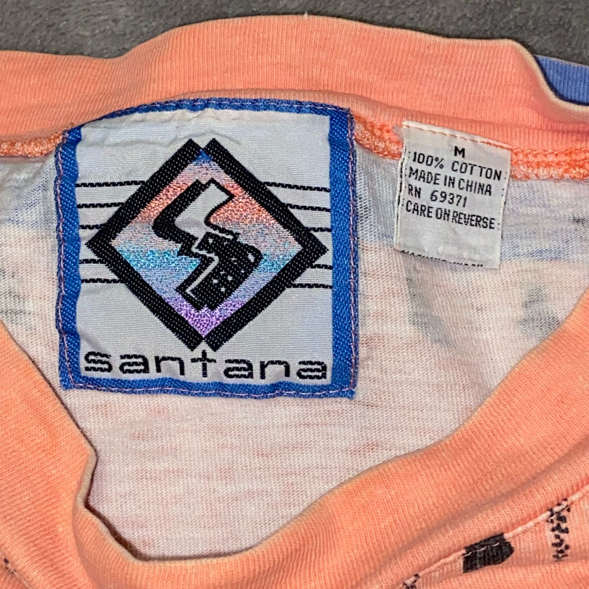 Santana T-Shirt Size M Vintage 90s Neon Striped Graphic 7