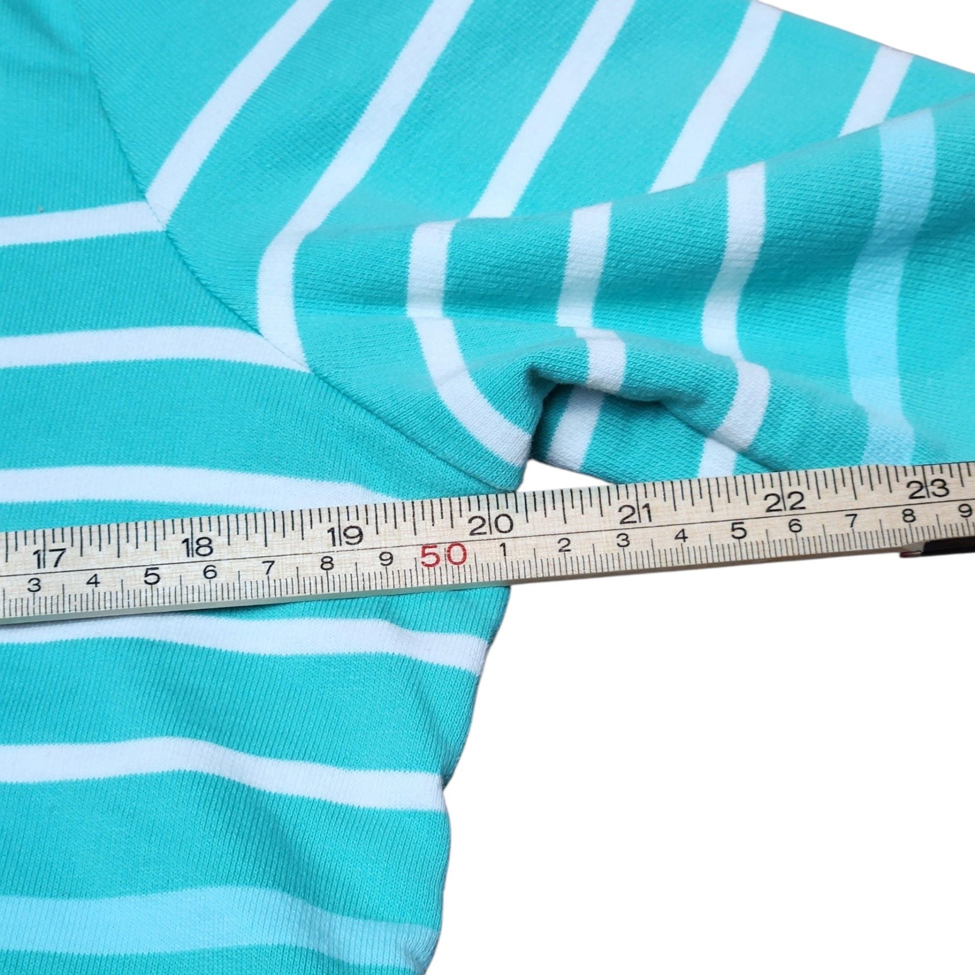L.L.Bean Striped Long Sleeve Polo Size S Chambray Collar Teal Blue 7