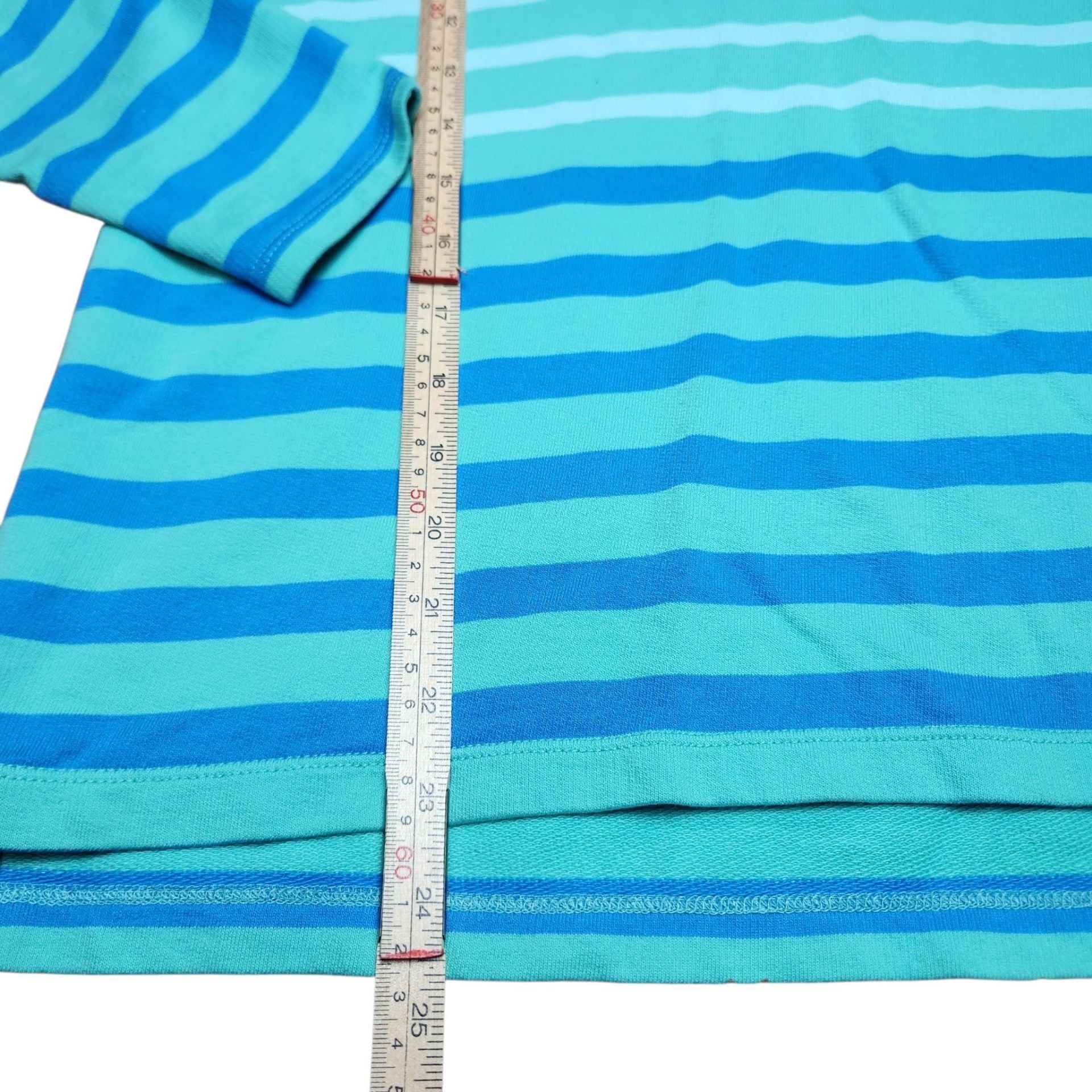 L.L.Bean Striped Long Sleeve Polo Size S Chambray Collar Teal Blue 8