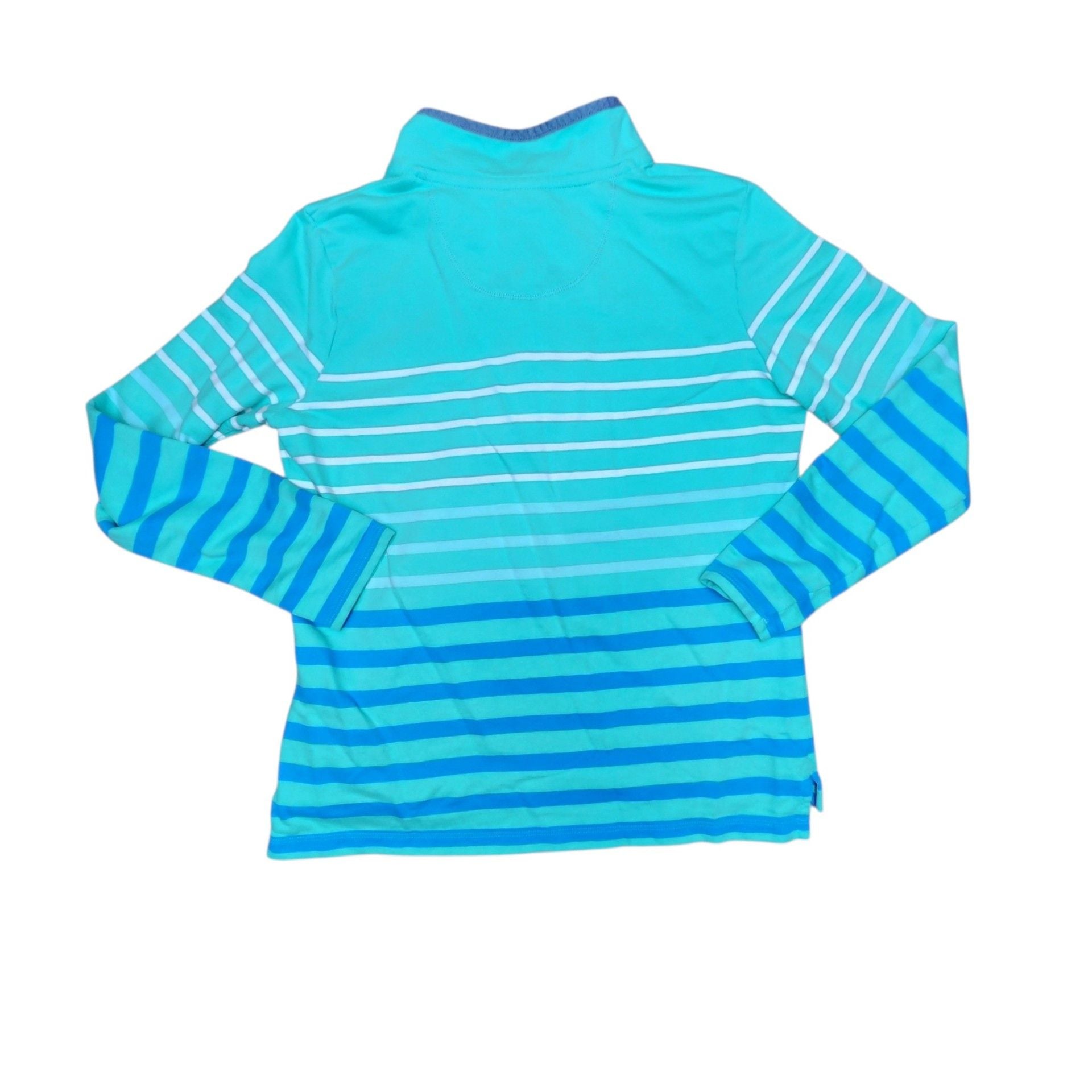 L.L.Bean Striped Long Sleeve Polo Size S Chambray Collar Teal Blue 10