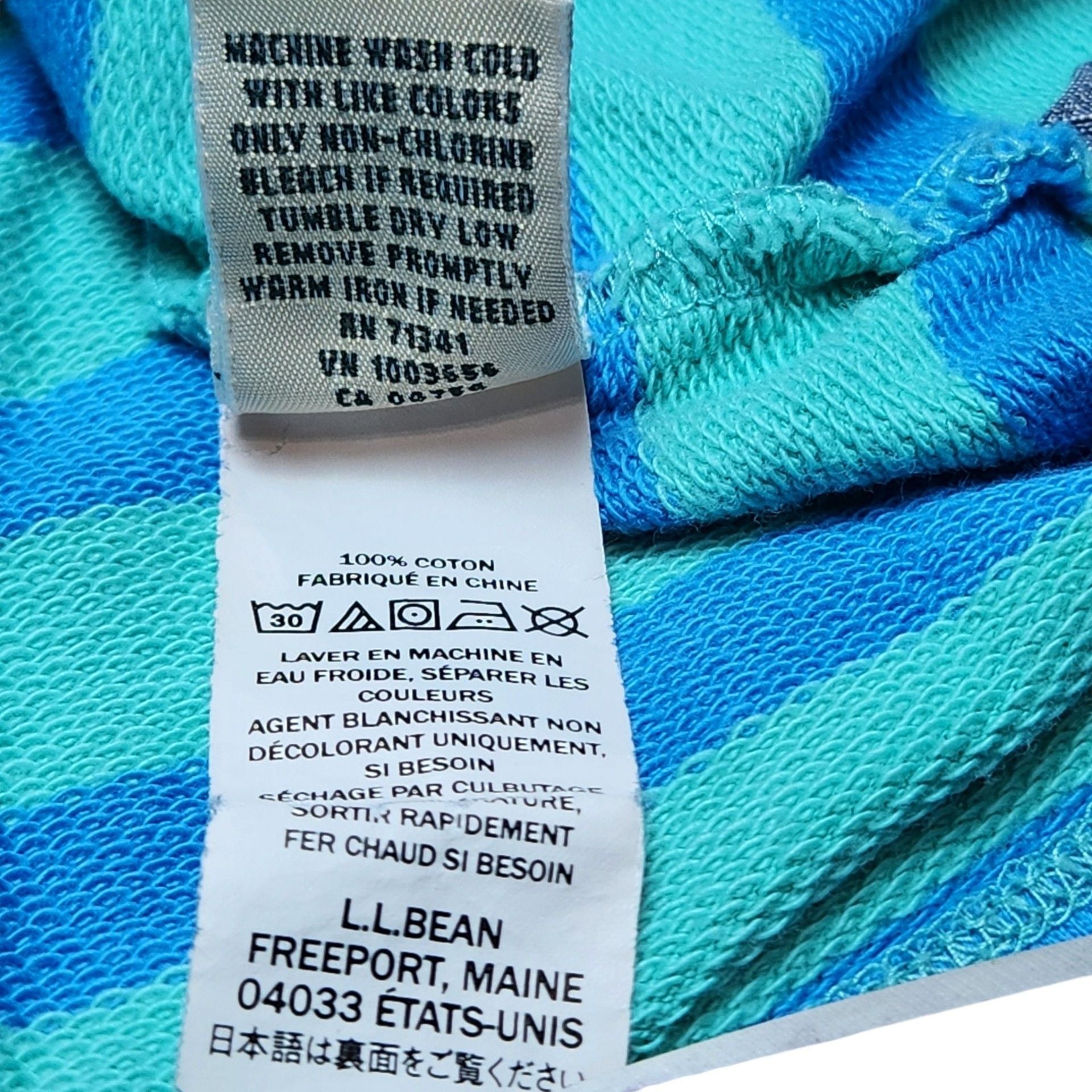 L.L.Bean Striped Long Sleeve Polo Size S Chambray Collar Teal Blue 11