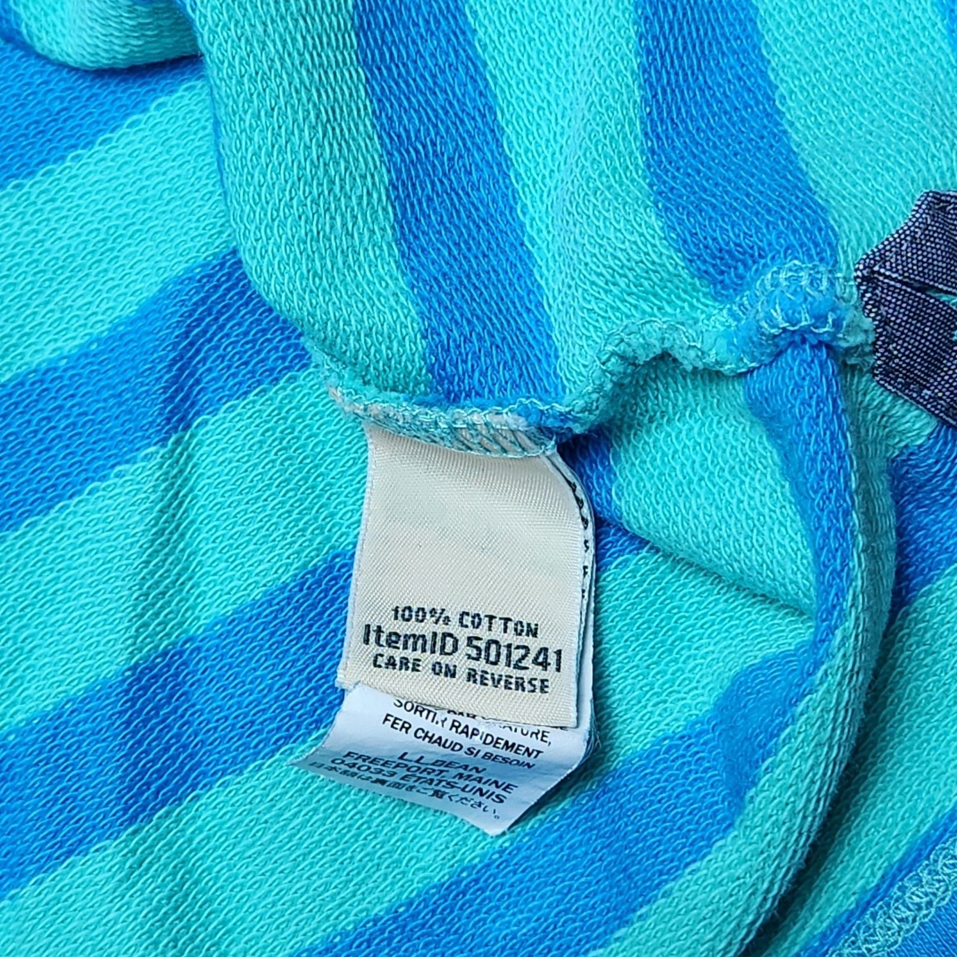 L.L.Bean Striped Long Sleeve Polo Size S Chambray Collar Teal Blue 12
