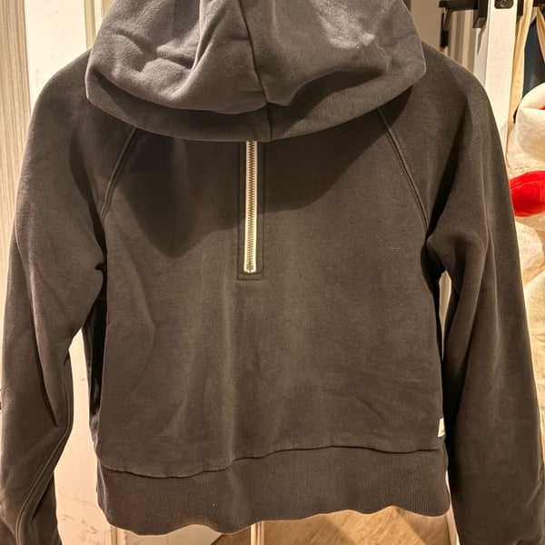 Vuori Restore Half-Zip Cropped Hoodie Size XS Washed Black Organic Cotton