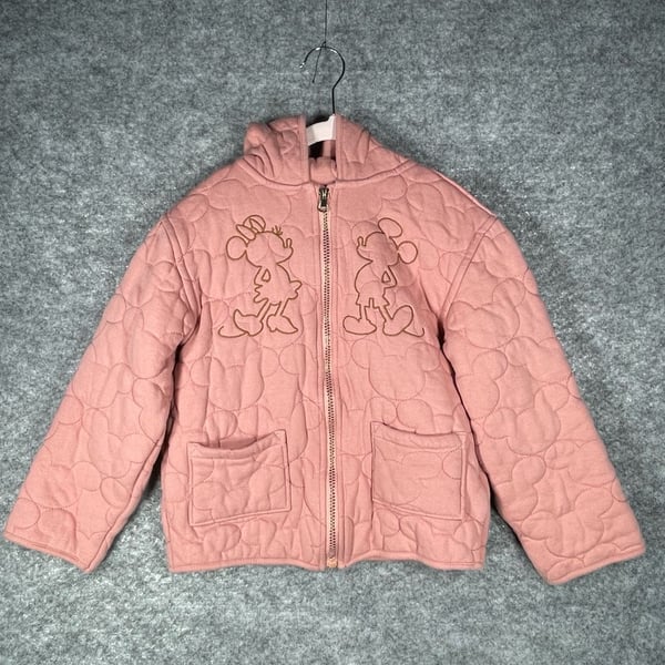 Disney Mickey and Minnie Mouse Quilted Hooded Full Zip Jacket Size 7/8 Pink