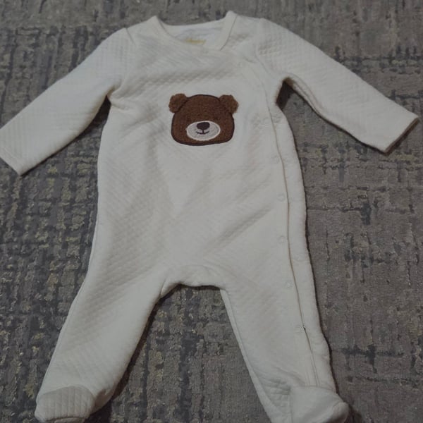 Sterling Baby Quilted Footed Sleepsuit Size 9m White Bear Applique