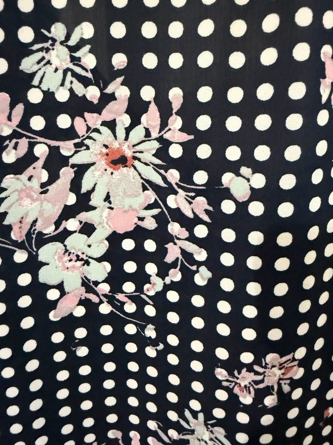 My Michelle Blouse Size M Navy Blue Polka Dot Floral Half Zip Short Sleeve 5