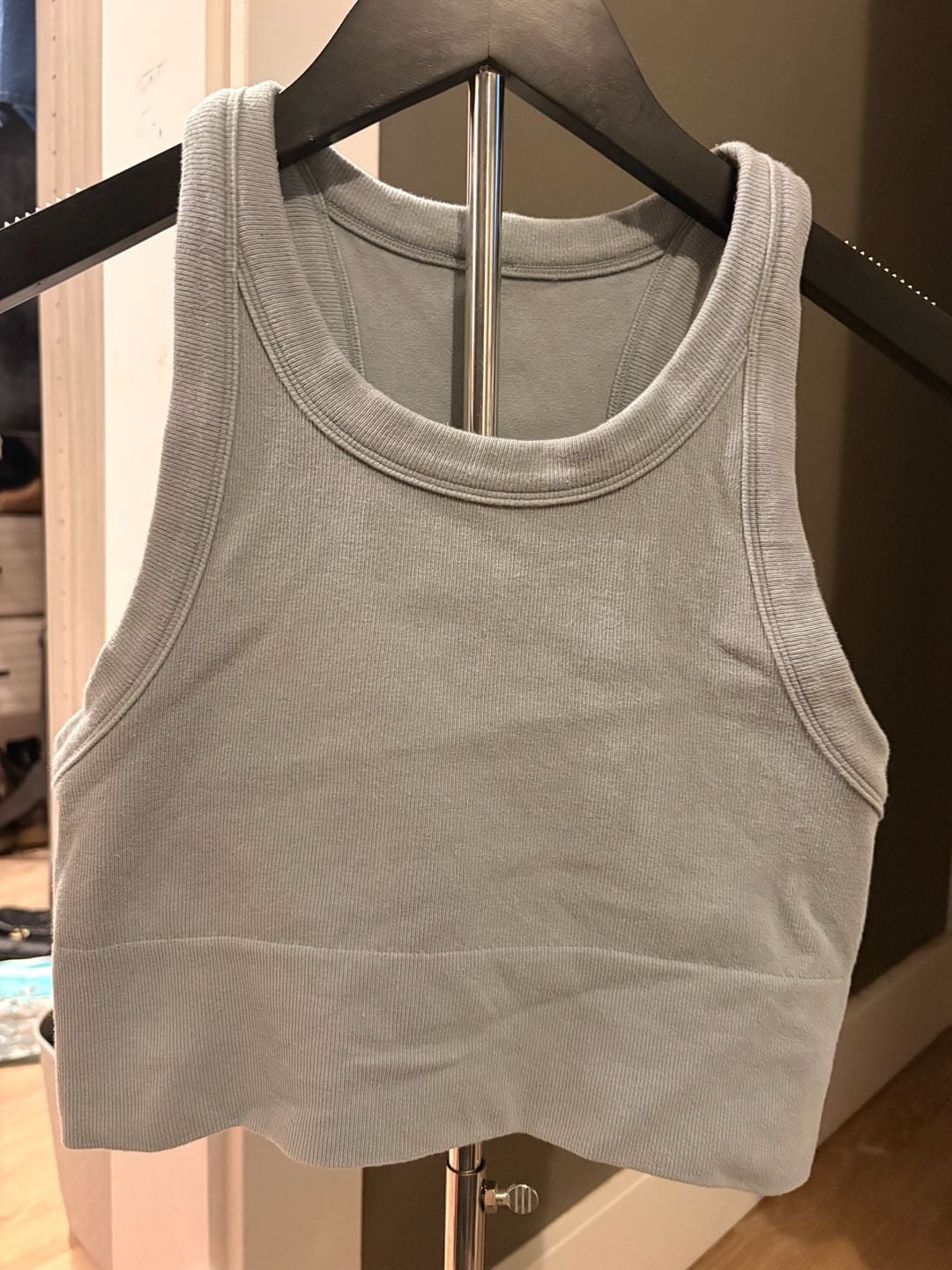 Alo Yoga Seamless Delight High Neck Bra Blue Ribbed Crop Top size medium 2