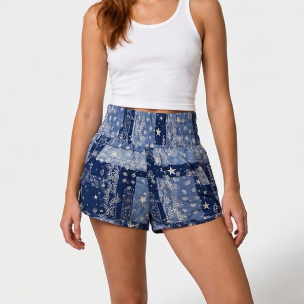 FP Movement The Way Home Shorts Size XL Blue Paisley Star Printed