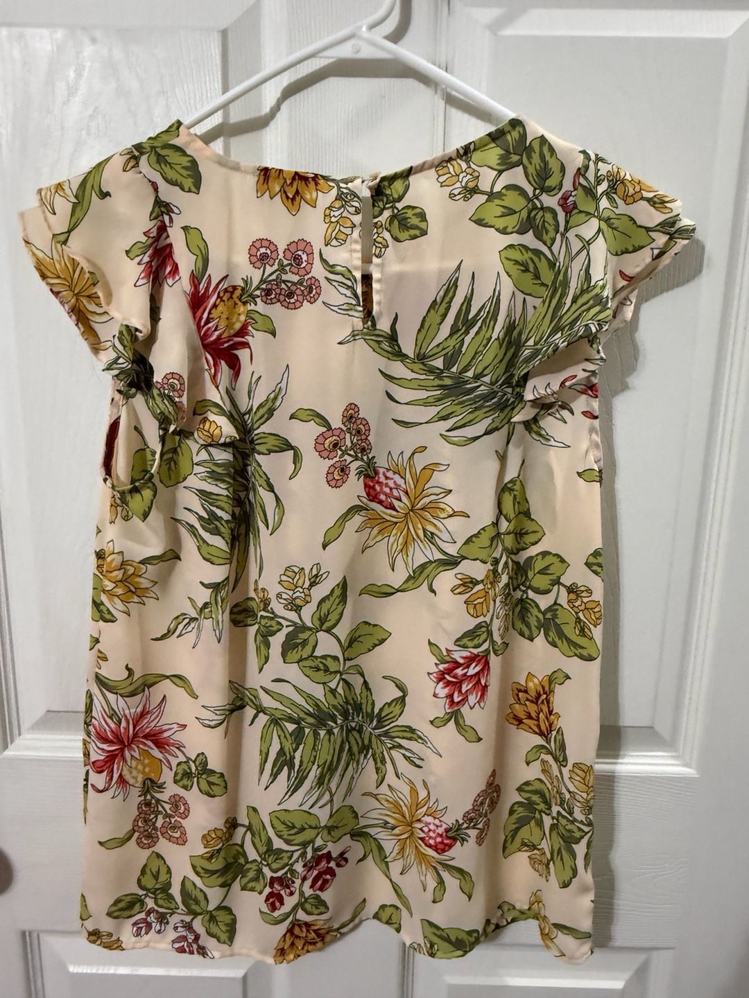 LOFT Outlet Blouse Size M Floral Print Ruffle Sleeve Beige 3
