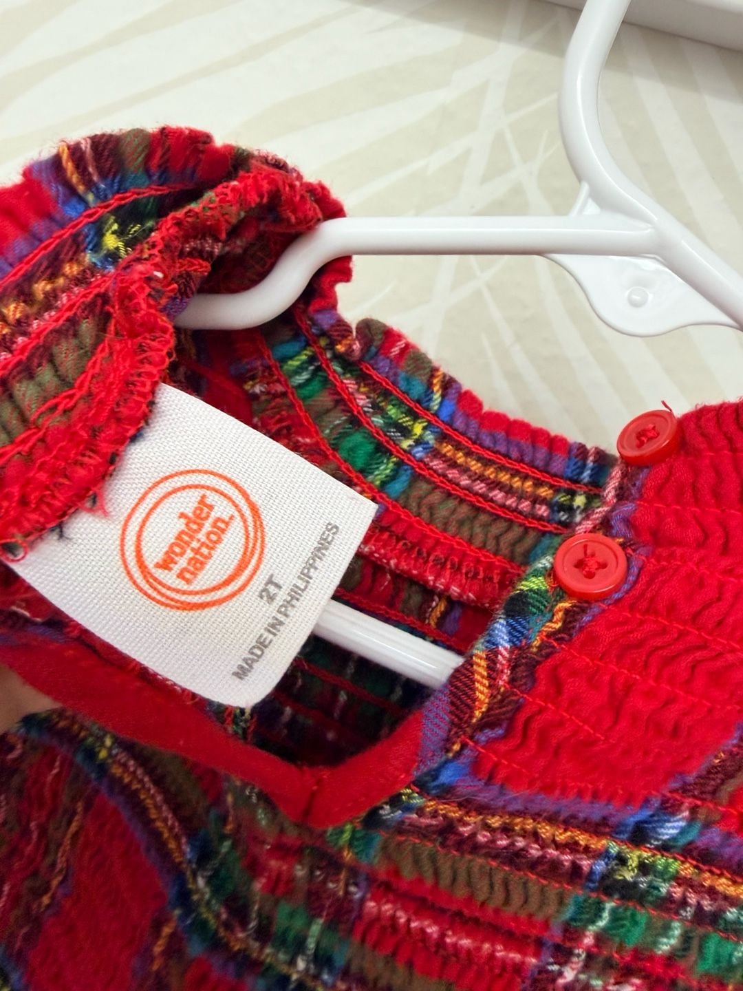 Wonder Nation Holiday Plaid Dress Size 2T Red Smocked Christmas 4