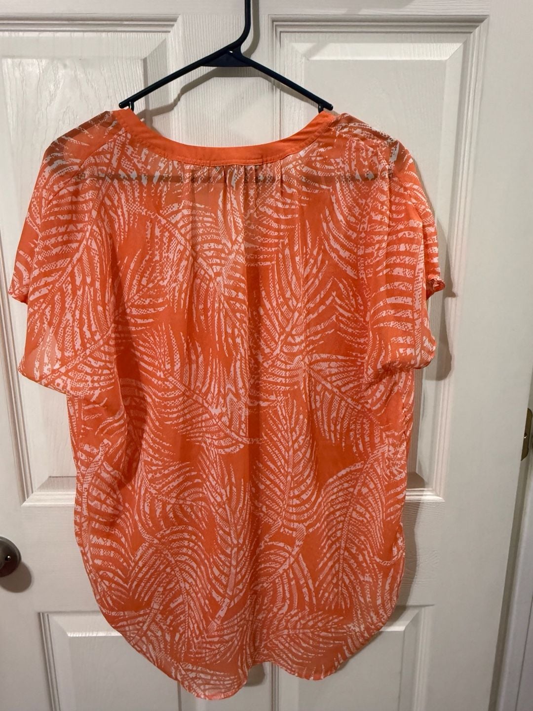Banana Republic Blouse Size S Orange Tropical Palm Leaf Short Sleeve Top 2