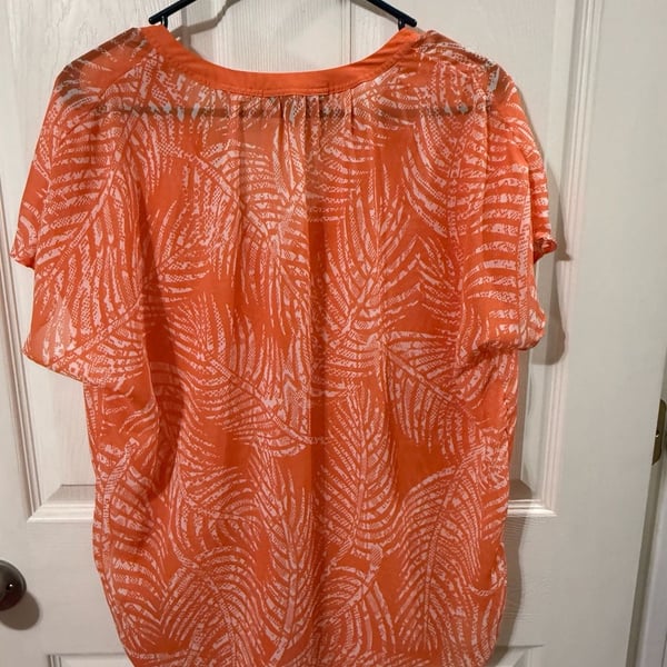 Banana Republic Blouse Size S Orange Tropical Palm Leaf Short Sleeve Top