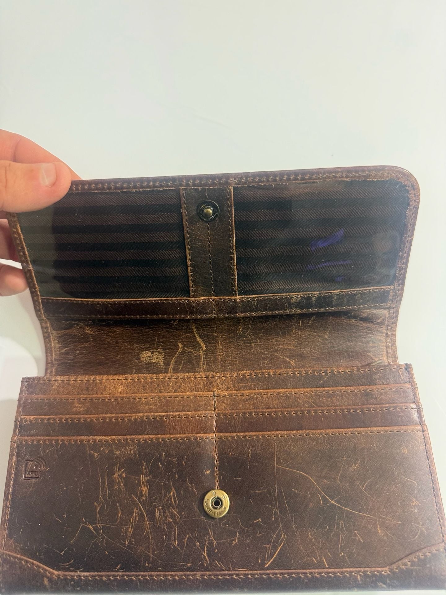 Moonster Leather Wallet Brown Distressed Long Clutch Purse 5