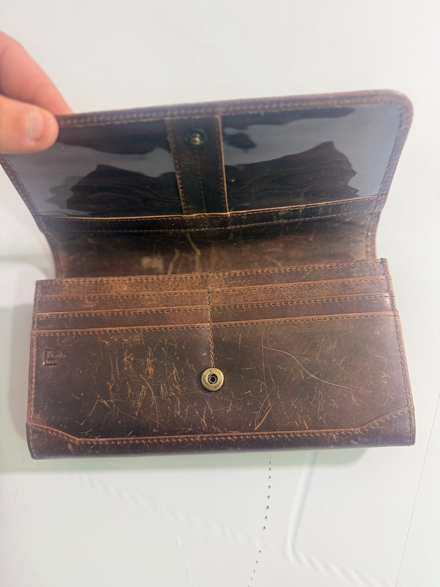 Moonster Leather Wallet Brown Distressed Long Clutch Purse 7