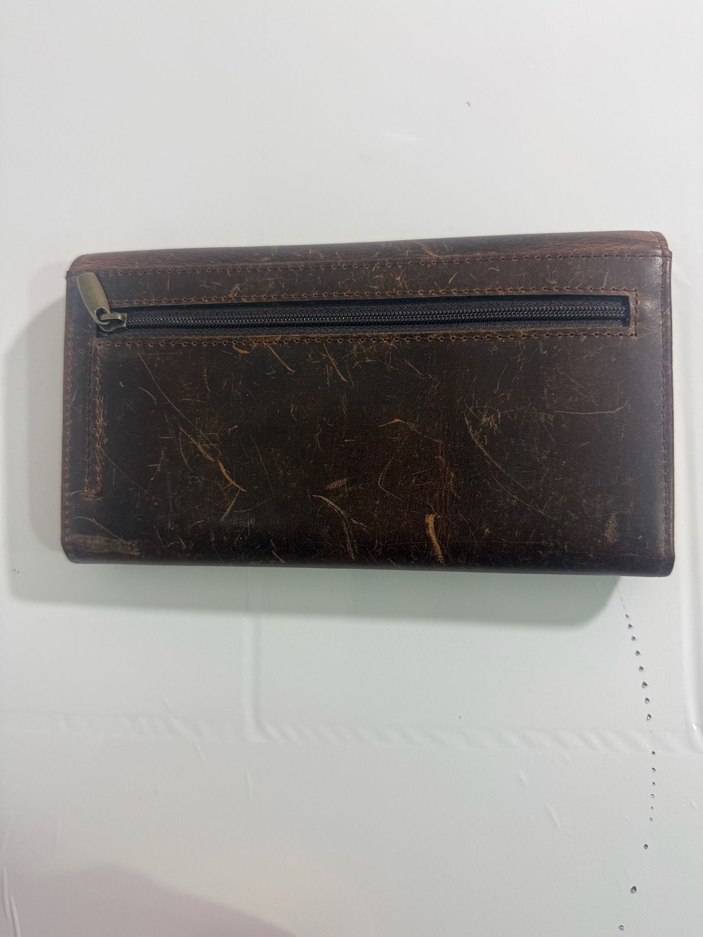Moonster Leather Wallet Brown Distressed Long Clutch Purse 9