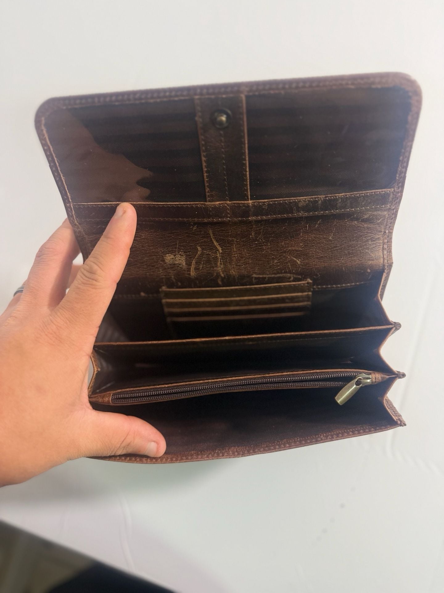 Moonster Leather Wallet Brown Distressed Long Clutch Purse 10