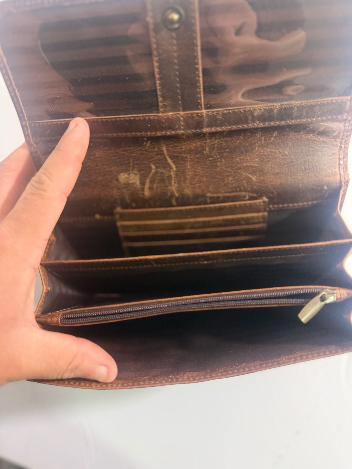 Moonster Leather Wallet Brown Distressed Long Clutch Purse 11