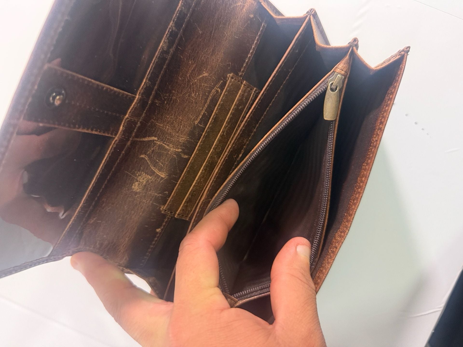 Moonster Leather Wallet Brown Distressed Long Clutch Purse 12