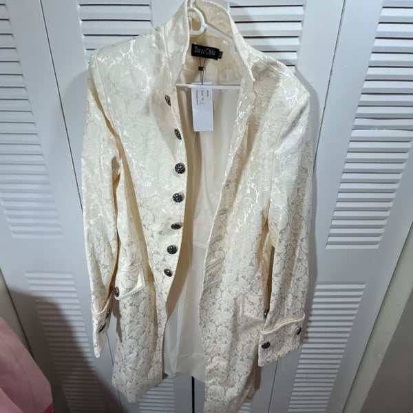 Renaissance Goth Steampunk Victorian Frock Coat Cream – Brocade L/XL Whimsgoth