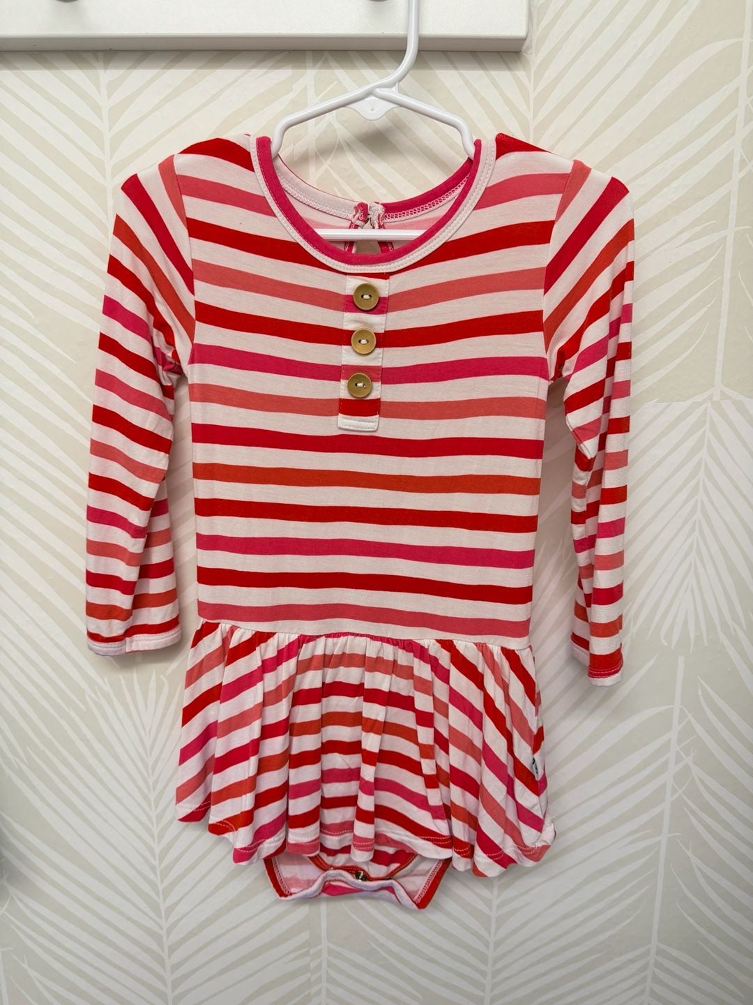 Little Bum Bums Stripe Twirl Bodysuit Dress Size 2T Pink Red Bamboo 2