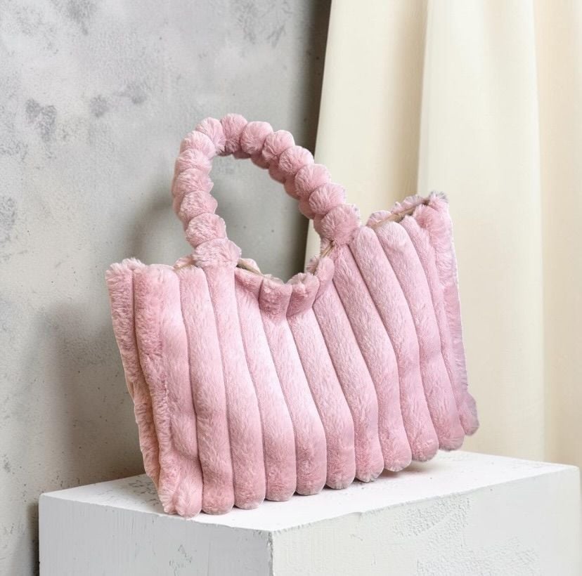 Light Pink Faux Fur Tote Bag 2