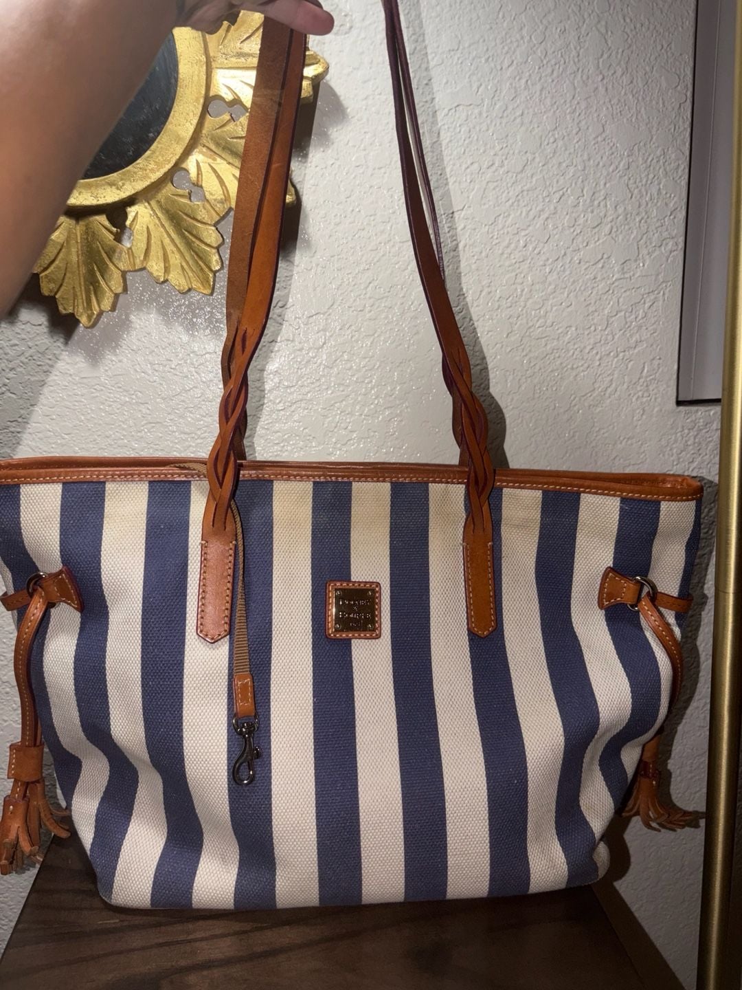 Dooney & Bourke Blue and White Striped Canvas Tote Bag 2