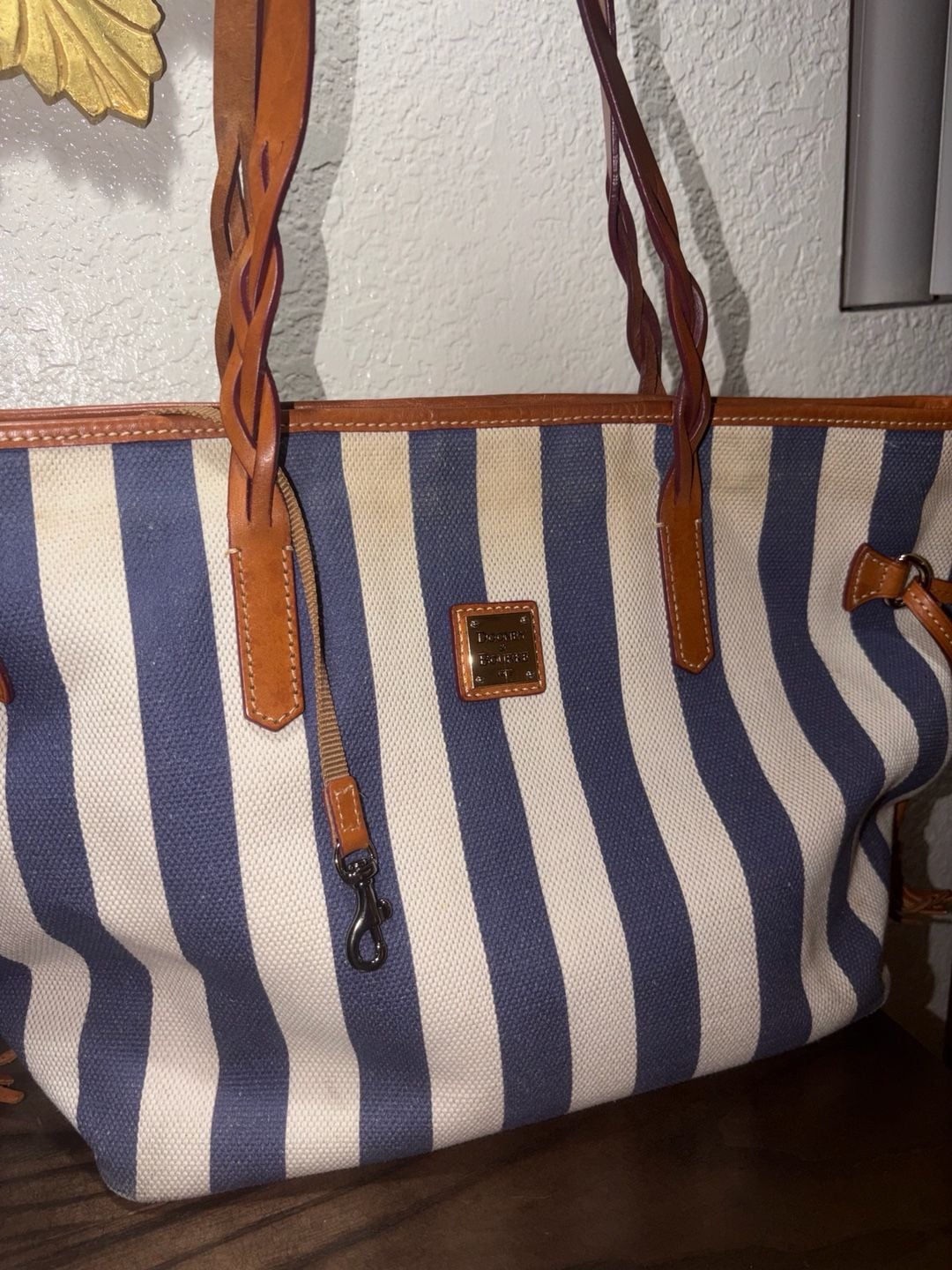 Dooney & Bourke Blue and White Striped Canvas Tote Bag 3