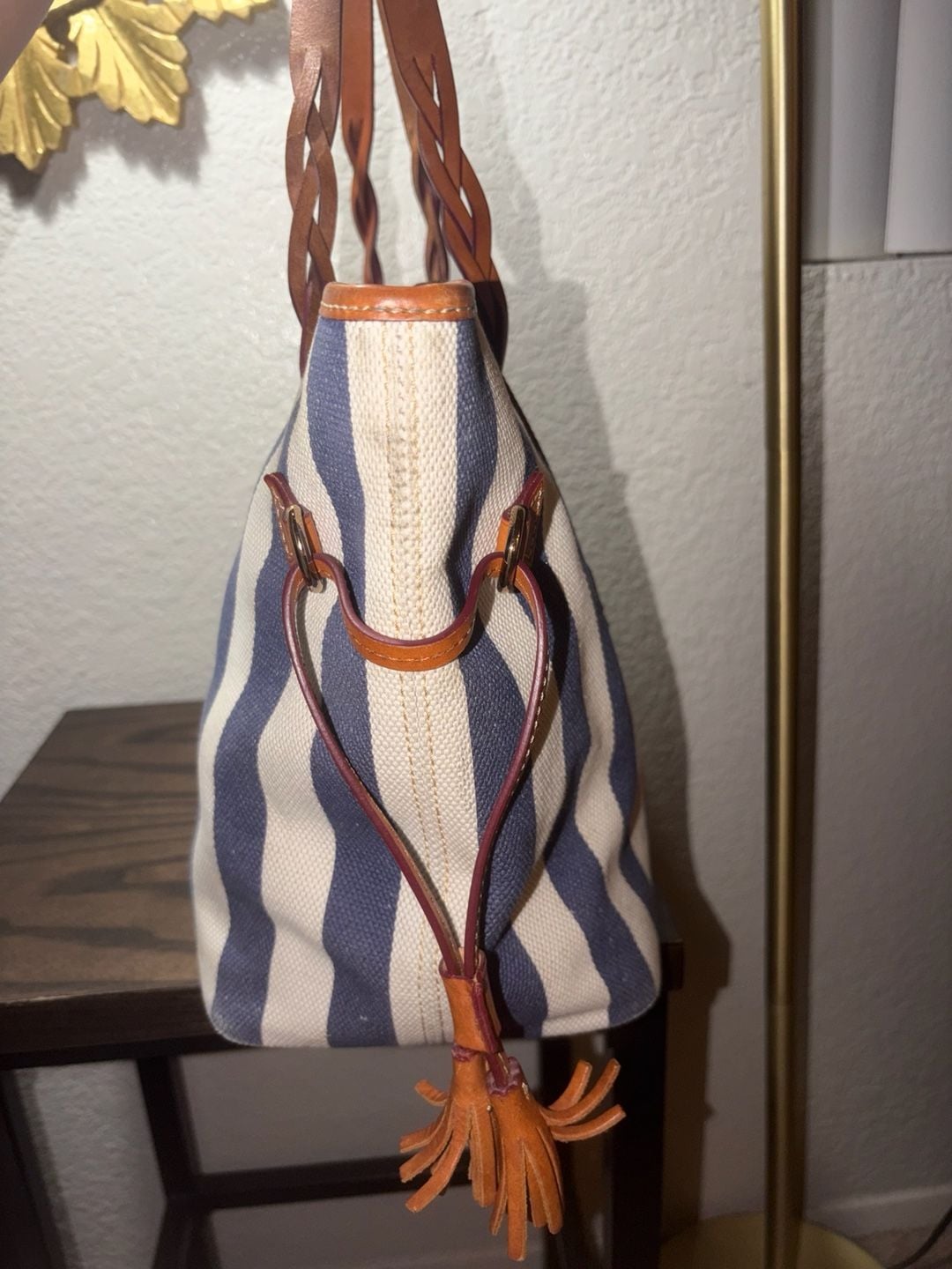 Dooney & Bourke Blue and White Striped Canvas Tote Bag 5