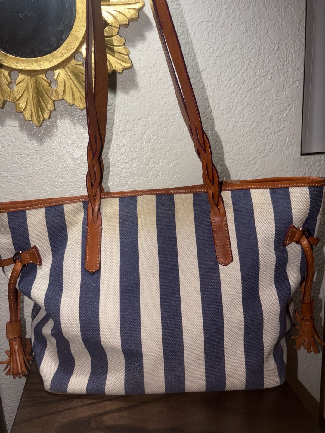 Dooney & Bourke Blue and White Striped Canvas Tote Bag 6