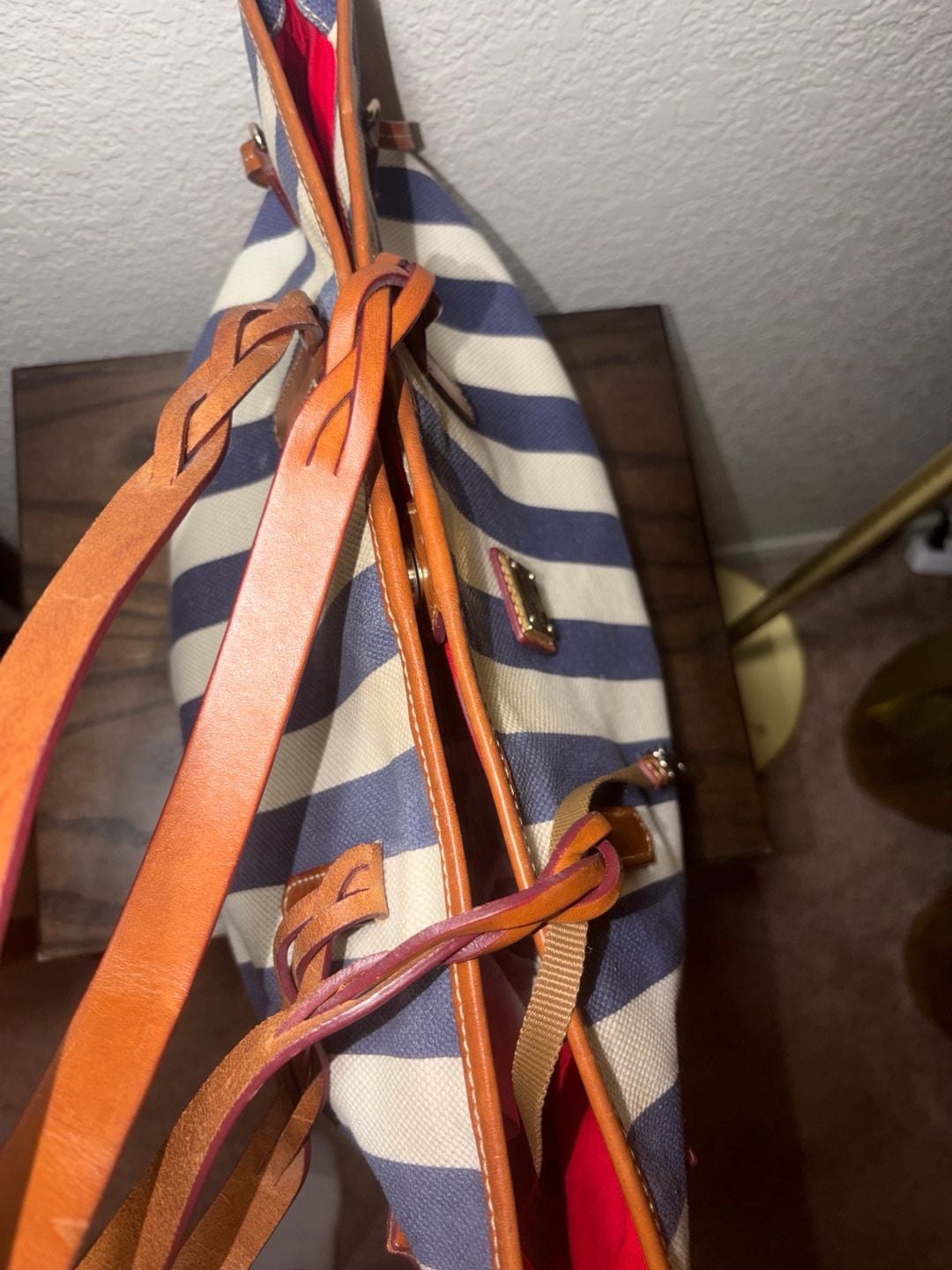 Dooney & Bourke Blue and White Striped Canvas Tote Bag 7