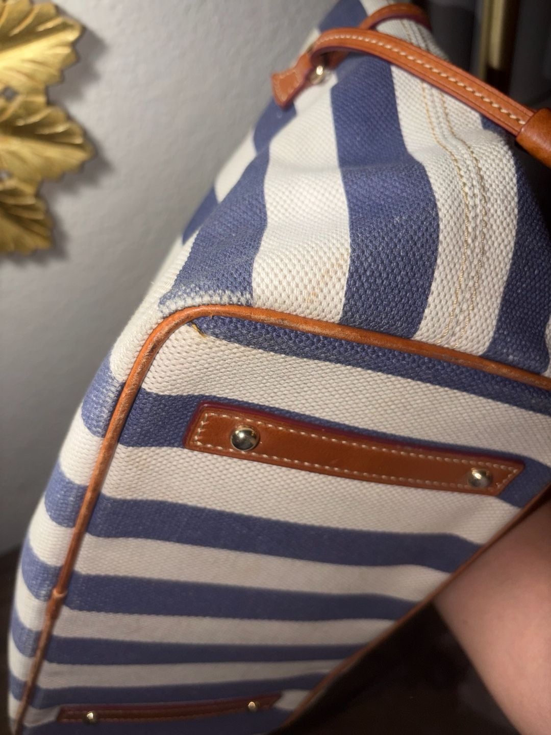 Dooney & Bourke Blue and White Striped Canvas Tote Bag 10
