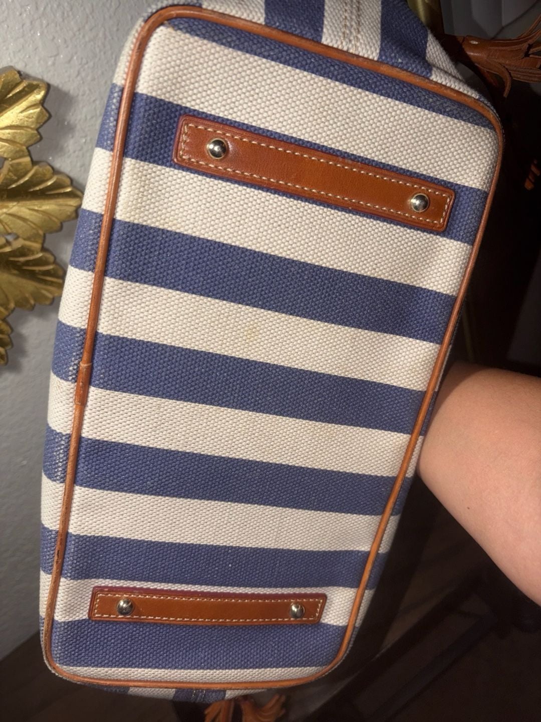 Dooney & Bourke Blue and White Striped Canvas Tote Bag 11