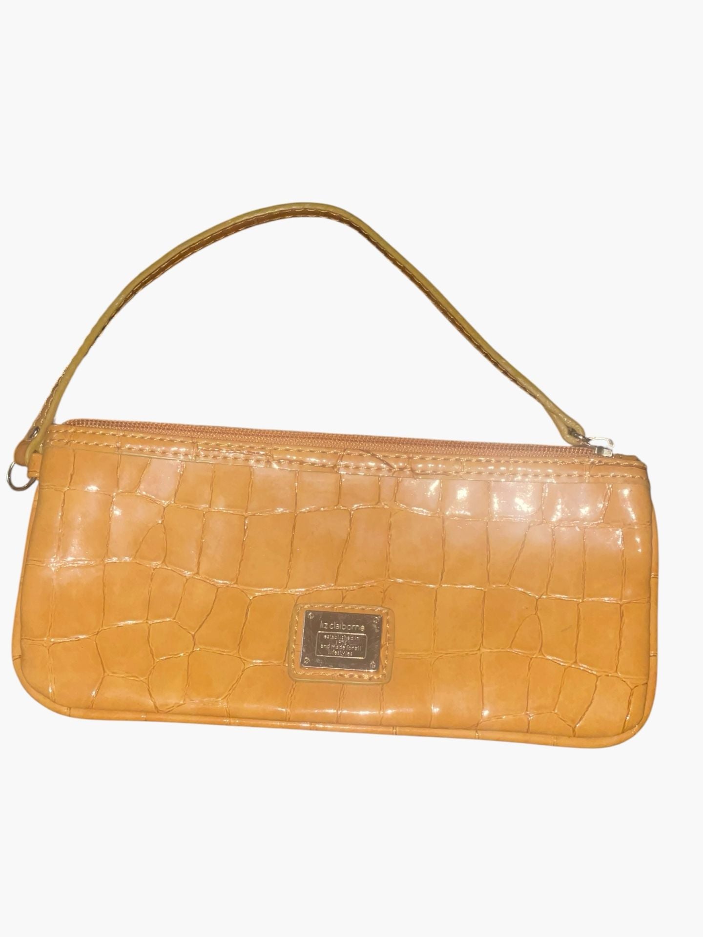 Liz Claiborne Y2K Croc Embossed Baguette Bag Tan 2000s Wristlet 3