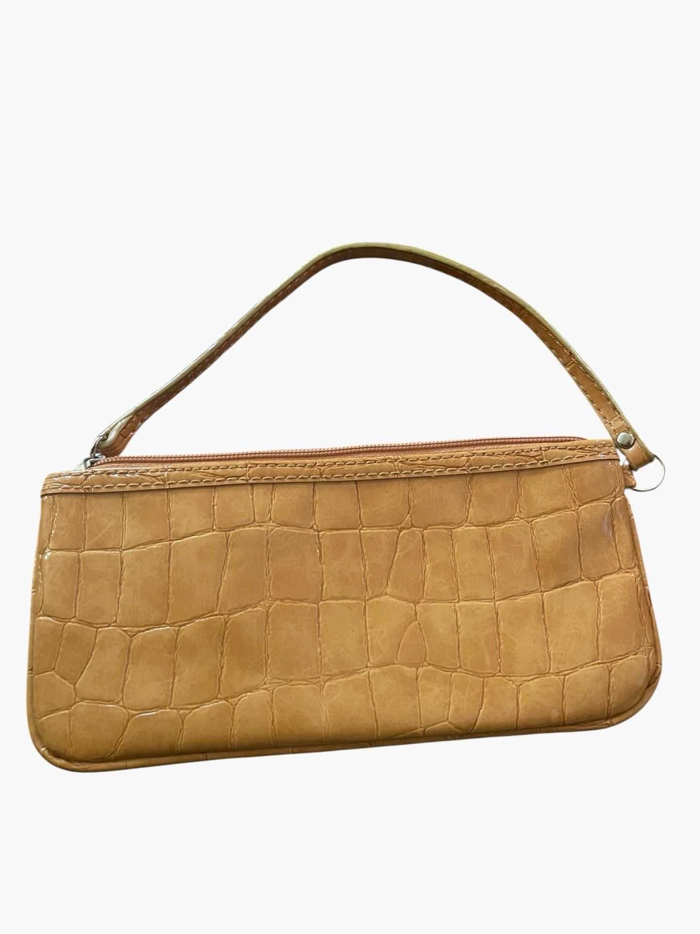 Liz Claiborne Y2K Croc Embossed Baguette Bag Tan 2000s Wristlet 4