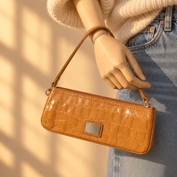 Liz Claiborne Y2K Croc Embossed Baguette Bag Tan 2000s Wristlet