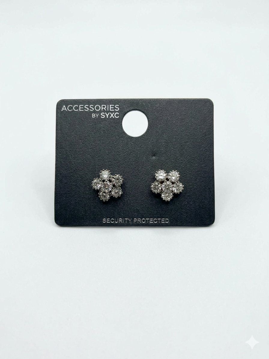 Accessories By Next Silver Tone Crystal Flower Cluster Stud Earrings 2