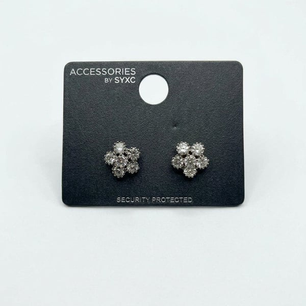 Accessories By Next Silver Tone Crystal Flower Cluster Stud Earrings