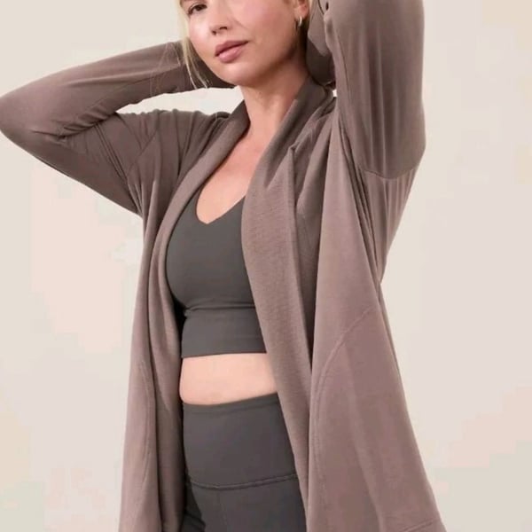 Athleta Taupe Pyrite Pranayama Restore Wrap Open Front Cardigan Size S