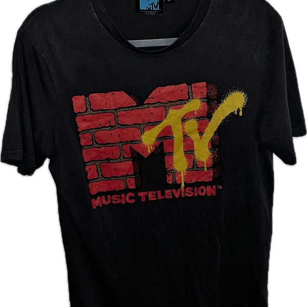 Cotton On MTV Graphic T-Shirt Size S Black Brick Wall Logo
